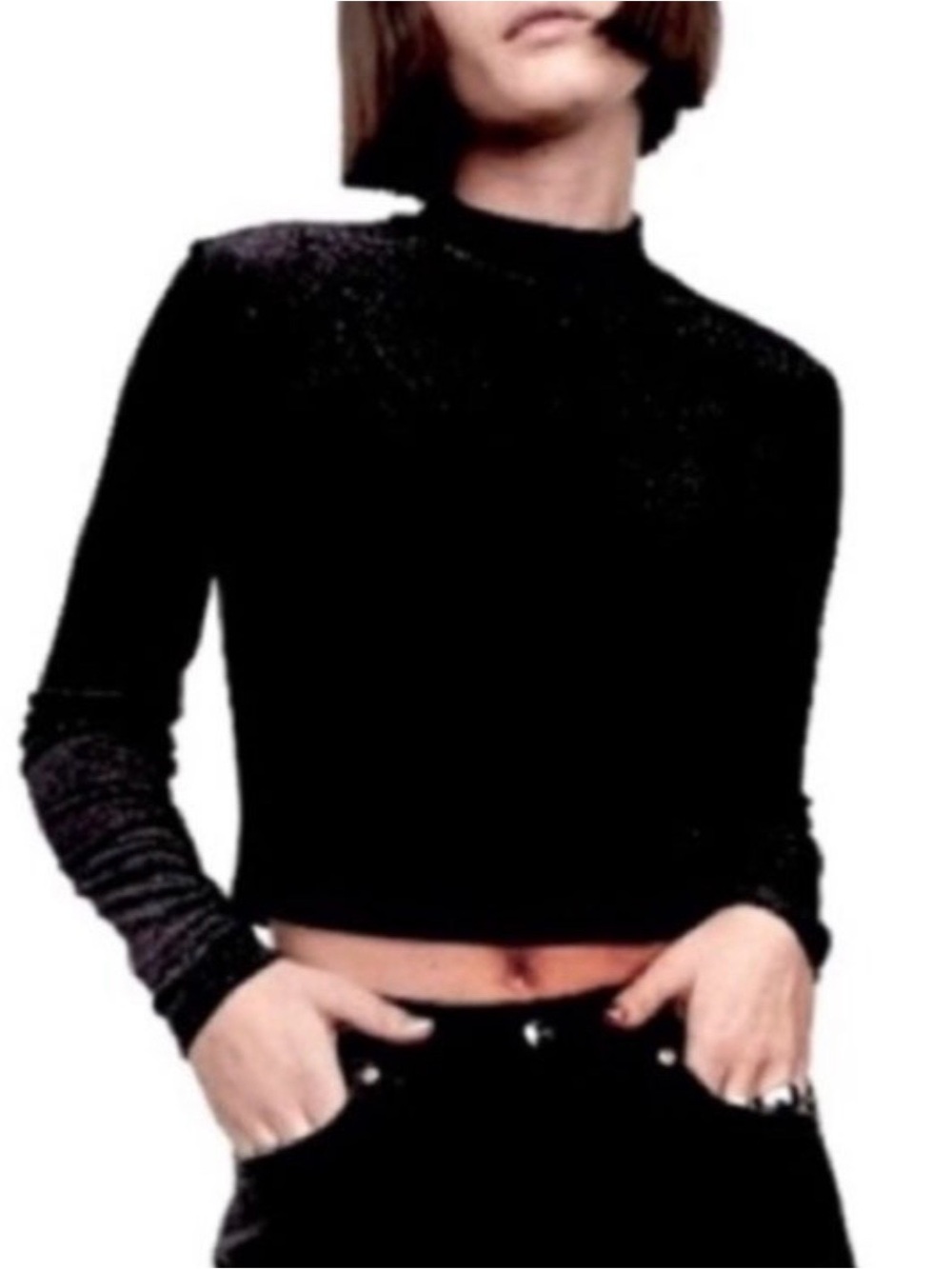 H&M Velvet velour mock neck crop top
